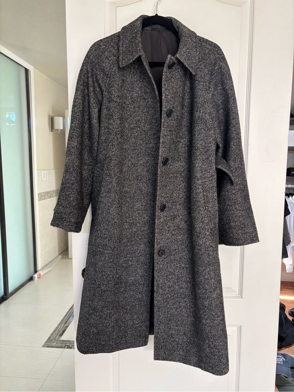 Uniqlo Single Collar Tweed Grey Coat - Medium